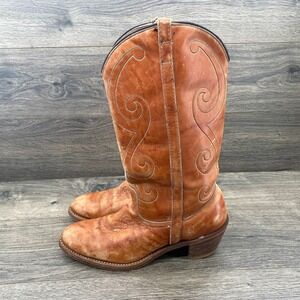 Dingo Classic Leather Mid Calf Cowboy Western Boots Size 9 M Brown Pull On